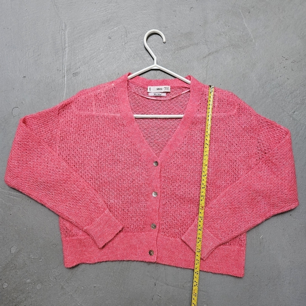 Mango Sz XS Boxy Wool Laine Blend Oversized Pink Open Cropped Cardigan  Sweater - Picture 10 of 12